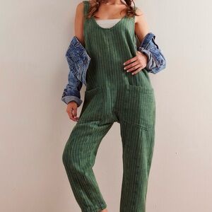 Free people Green Pinstripe Utility Jumpsuit